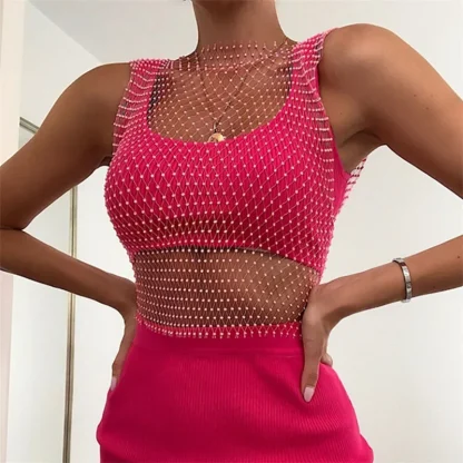 Sexy Rhinestone Net Top - Image 2