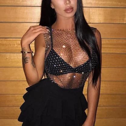 Sexy Rhinestone Net Top - Image 4