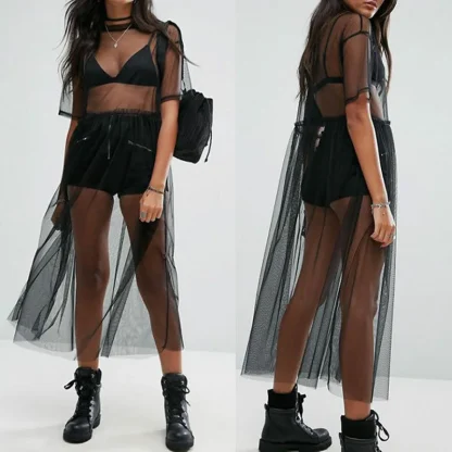 Sheer Short Sleeve See-Through Long Dress - Image 2