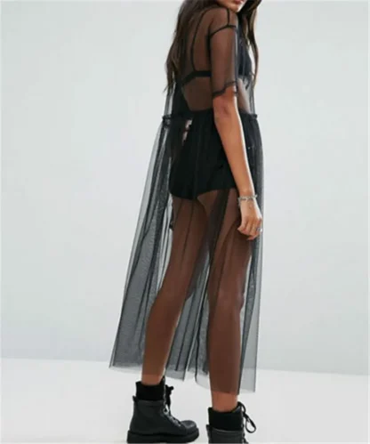 Sheer Short Sleeve See-Through Long Dress - Image 3