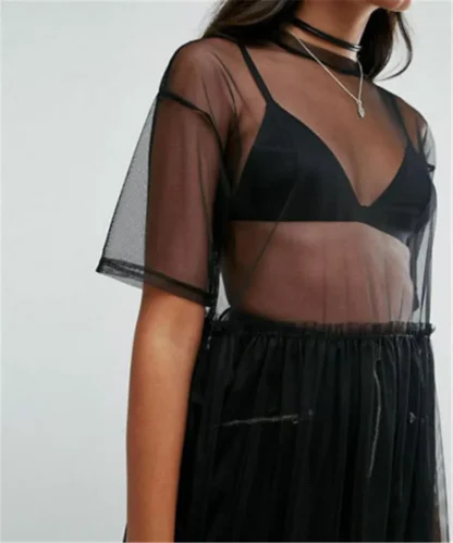 Sheer Short Sleeve See-Through Long Dress - Image 4