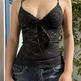 Lace V-Neck See-Through Top